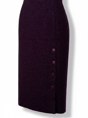 VINTAGE V Waist Purple Tweed Pencil Skirt Preppy Side Button Detail 34 XS S 0 2